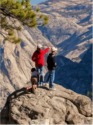 Bright Red Jacket Against a Natural Landscape